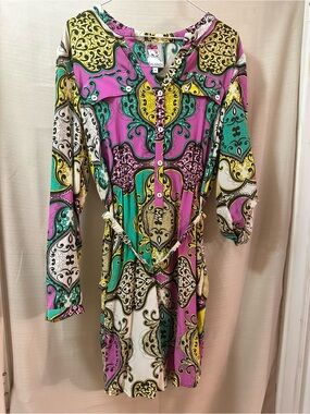 Yoana Baraschi 100% Silk Paisley Print Stretch Tunic Dress Size 8 Boho